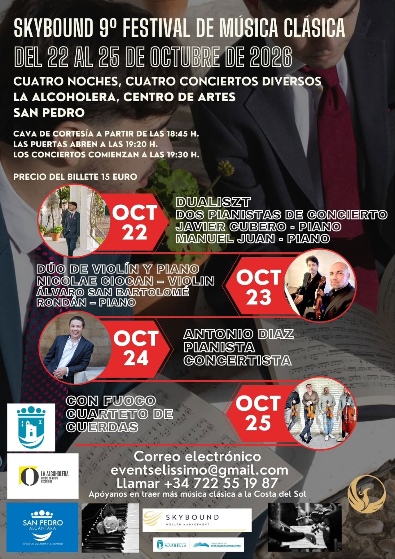 Cartel del 9º Festival Internacional de Música Clásica: DuaLiszt actúa el 22 de octubre de 2026 en el Centro de Artes Escénicas La Alcoholera, San Pedro Alcántara (Marbella)